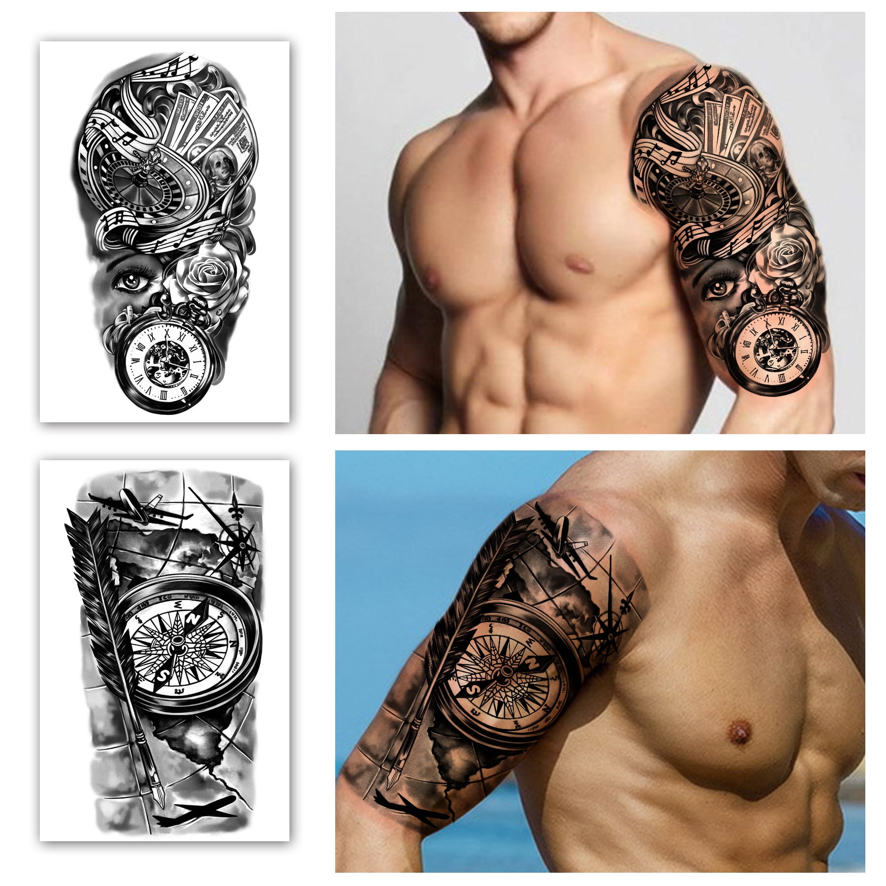 Waterproof Full Arm Temporary Tattoos 8 Sheets and Half Arm Shoulder Tattoo 8 Sheets, Extra Large LastingTattoo Stickers for Men and Women (22.83"X7.1") - Walmart.com